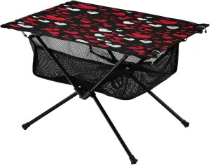 Doodle Red and White Heart Portable Camping Table,Outdoor Folding Table,Beach Table,Suitable for Camping,Hiking,Picnic