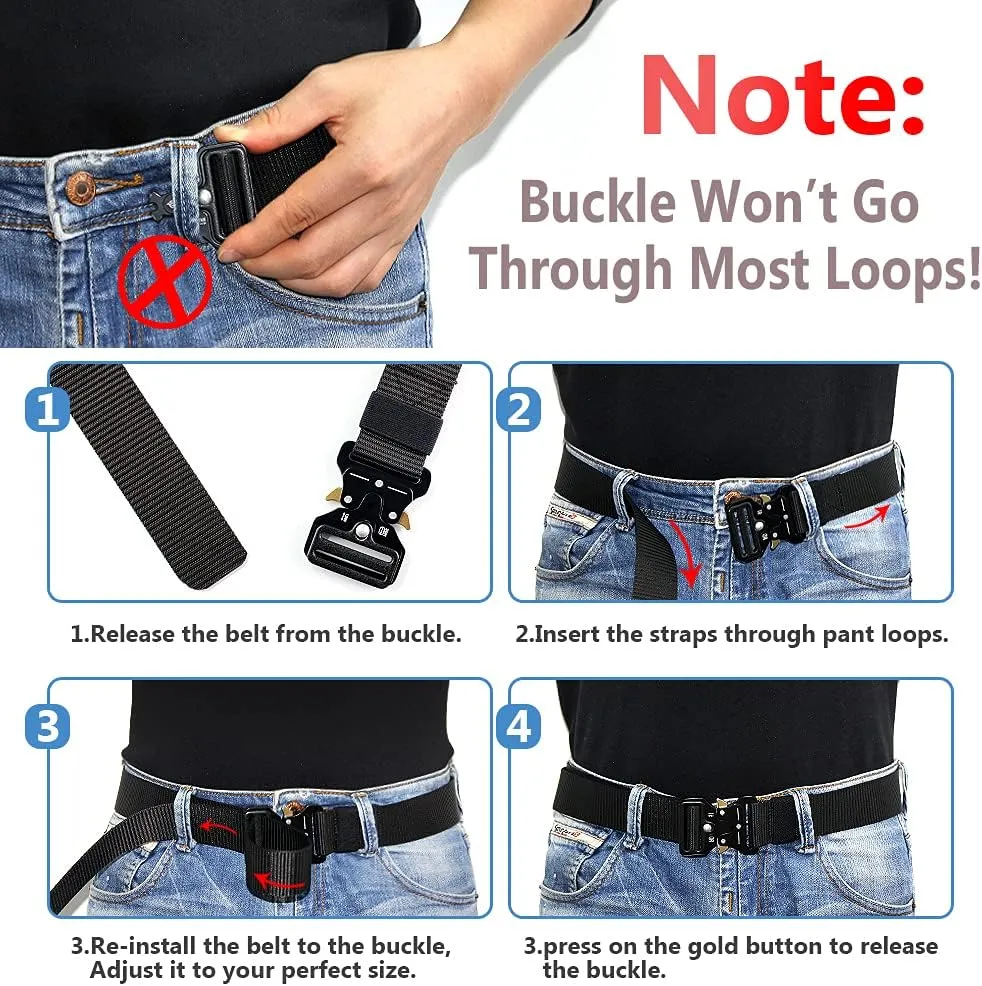 DOOPAI Tactical Belt for Men, Black Military Nylon Web with Quick Release Heavy Duty Buckle, Ideal for Work
