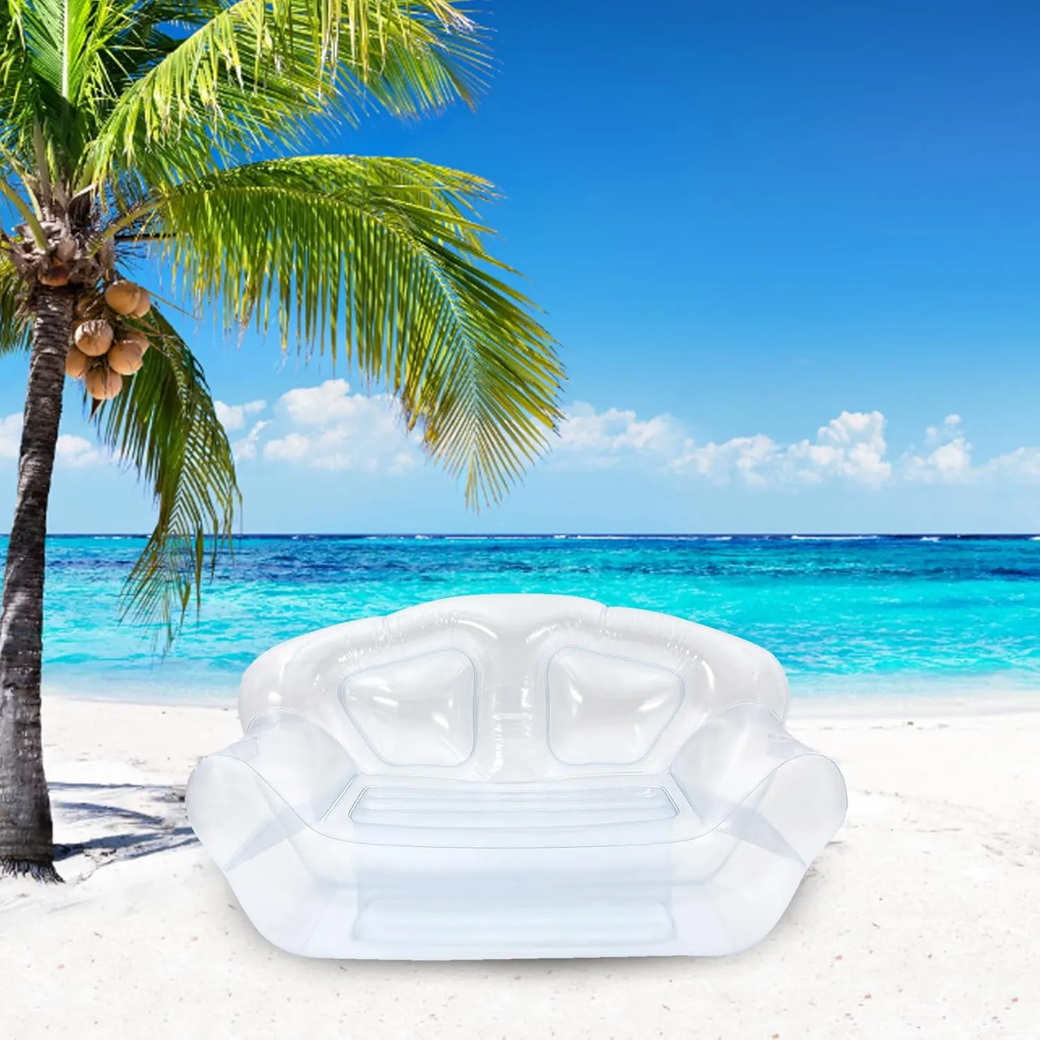 Double Inflatable Couch Sofa, Cool Double Inflatable Chair, Portable Air Sofa, Inflatable Couch, Inflatable Sofa for Camping Picnic Beach Travel (Clear)