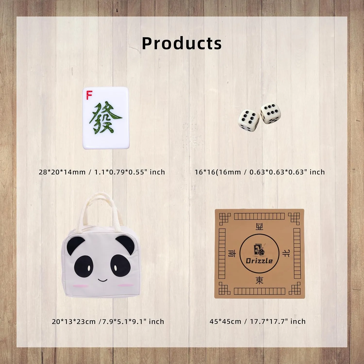 drizzle 28mm Numbered Mahjong Game Set - 1.1" Portable 146 Premium Tiles - with Instructions Beginner Manual and Panda Bag - Travel Family Leisure Time Mah-Jong