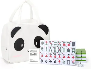drizzle 28mm Numbered Mahjong Game Set - 1.1" Portable 146 Premium Tiles - with Instructions Beginner Manual and Panda Bag - Travel Family Leisure Time Mah-Jong