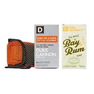 Duke Cannon Big Brick of Soap - Bay Rum Scent   Tactical Scrubber 2 Pack Bundle | 10 oz Triple-Milled Soap Bar with Citrus Musk & Cedarwood | Military-Grade Soap Pouch | For Men