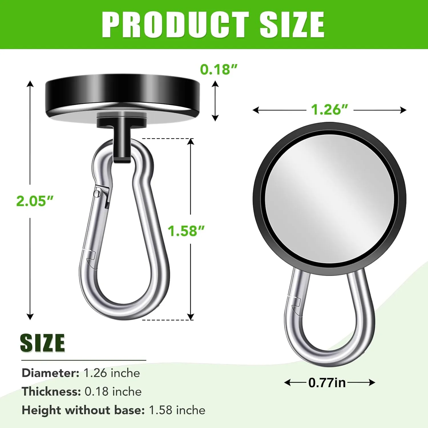E BAVITE Carabiner Magnetic Hooks, 110LBS Strong Black Magnetic Hooks Heavy Duty with Swivel Carabiner Hook, Great for Hanging for Cruise, Garage, Kitchen, Refrigerator, Locker (12-Pack)