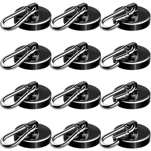E BAVITE Carabiner Magnetic Hooks, 110LBS Strong Black Magnetic Hooks Heavy Duty with Swivel Carabiner Hook, Great for Hanging for Cruise, Garage, Kitchen, Refrigerator, Locker (12-Pack)