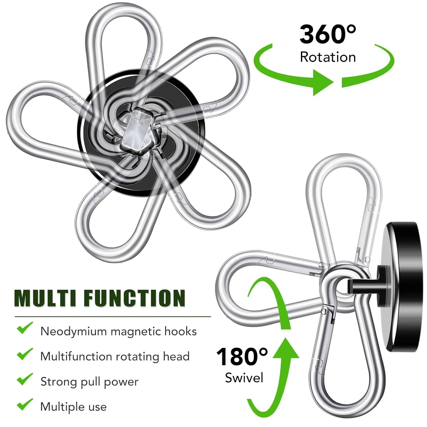 E BAVITE Carabiner Magnetic Hooks, 110LBS Strong Black Magnetic Hooks Heavy Duty with Swivel Carabiner Hook, Great for Hanging for Cruise, Garage, Kitchen, Refrigerator, Locker (12-Pack)