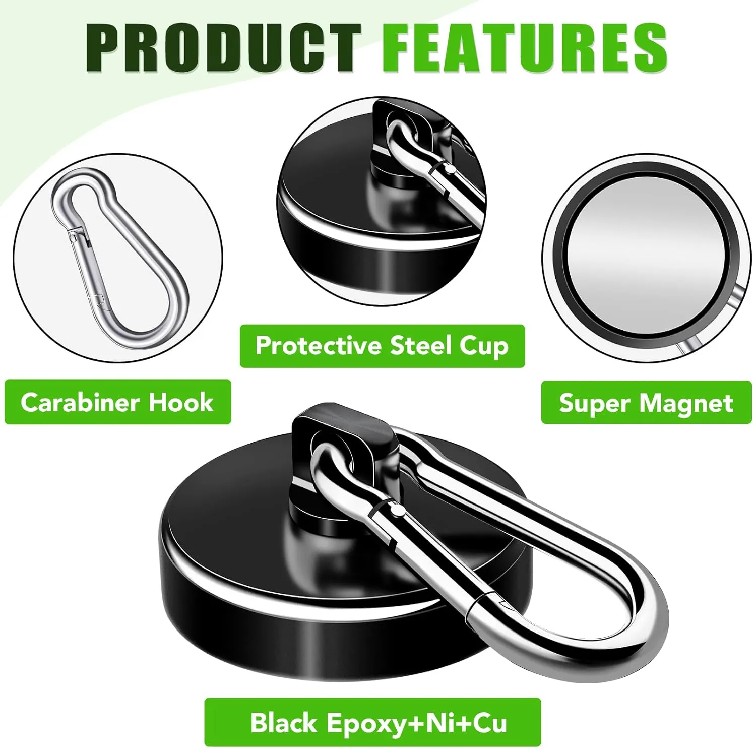 E BAVITE Carabiner Magnetic Hooks, 110LBS Strong Black Magnetic Hooks Heavy Duty with Swivel Carabiner Hook, Great for Hanging for Cruise, Garage, Kitchen, Refrigerator, Locker (12-Pack)