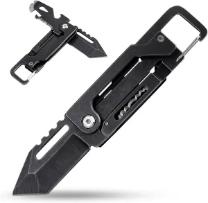 edcfans Keychain Knife, Carabiner Multitool, Tanto Pocket Knife with Key Clip, Box Cutter, Can/Bottle Opener, Screwdriver Wrench, Pry Tools, EDC Hiking Camping Gear, Gifts for Men Women Everyday Carry
