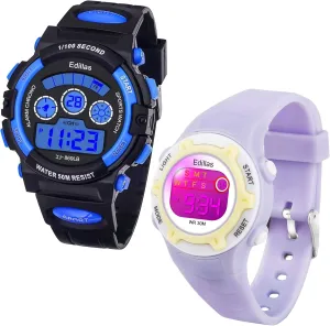 Edillas Kids Watches Digital Girls Boys,7 Colors Light Wrist Watch for Child Waterproof Sport Outdoor Multifunctional Watches with Stopwatch/Alarm for Ages 4-15