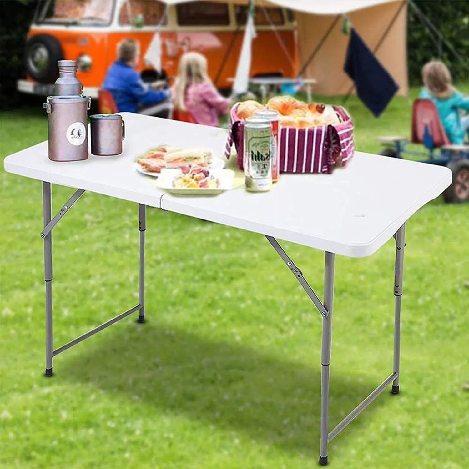 Edtian Folding Table, 4FT Small Portable & Foldable for Indoor & Outdoor Use, Compact Card Table for Camping, Crafting