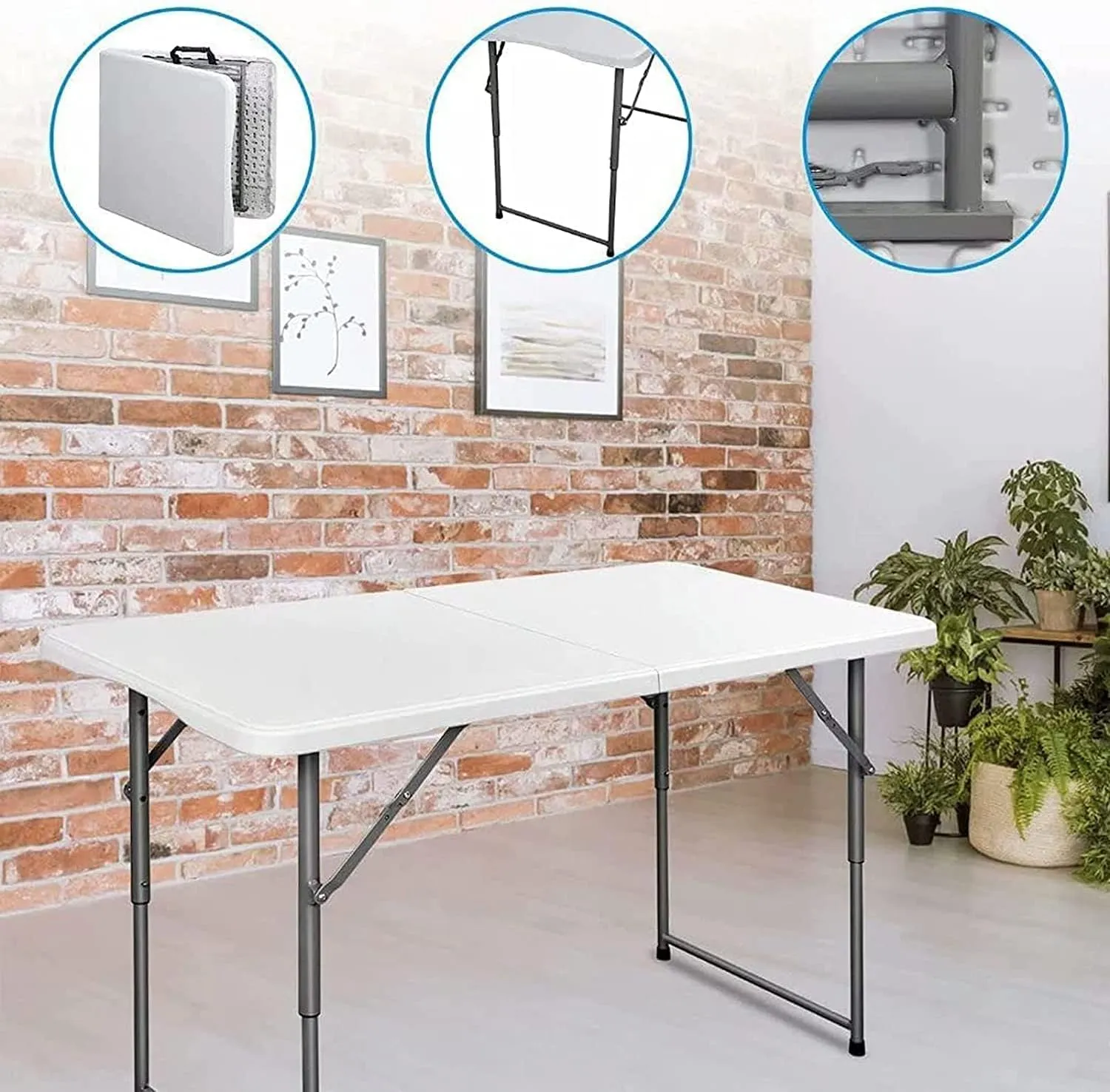 Edtian Folding Table, 4FT Small Portable & Foldable for Indoor & Outdoor Use, Compact Card Table for Camping, Crafting