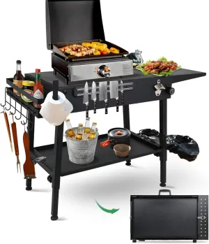 ELITEWILL Griddle Stand with Wheels Portable Outdoor Grill Table Fit for Blackstone 17 Inch Or 22 Inch Griddle Foldable Cart Table Suitable for Travel/Camping and Outdoor Meals