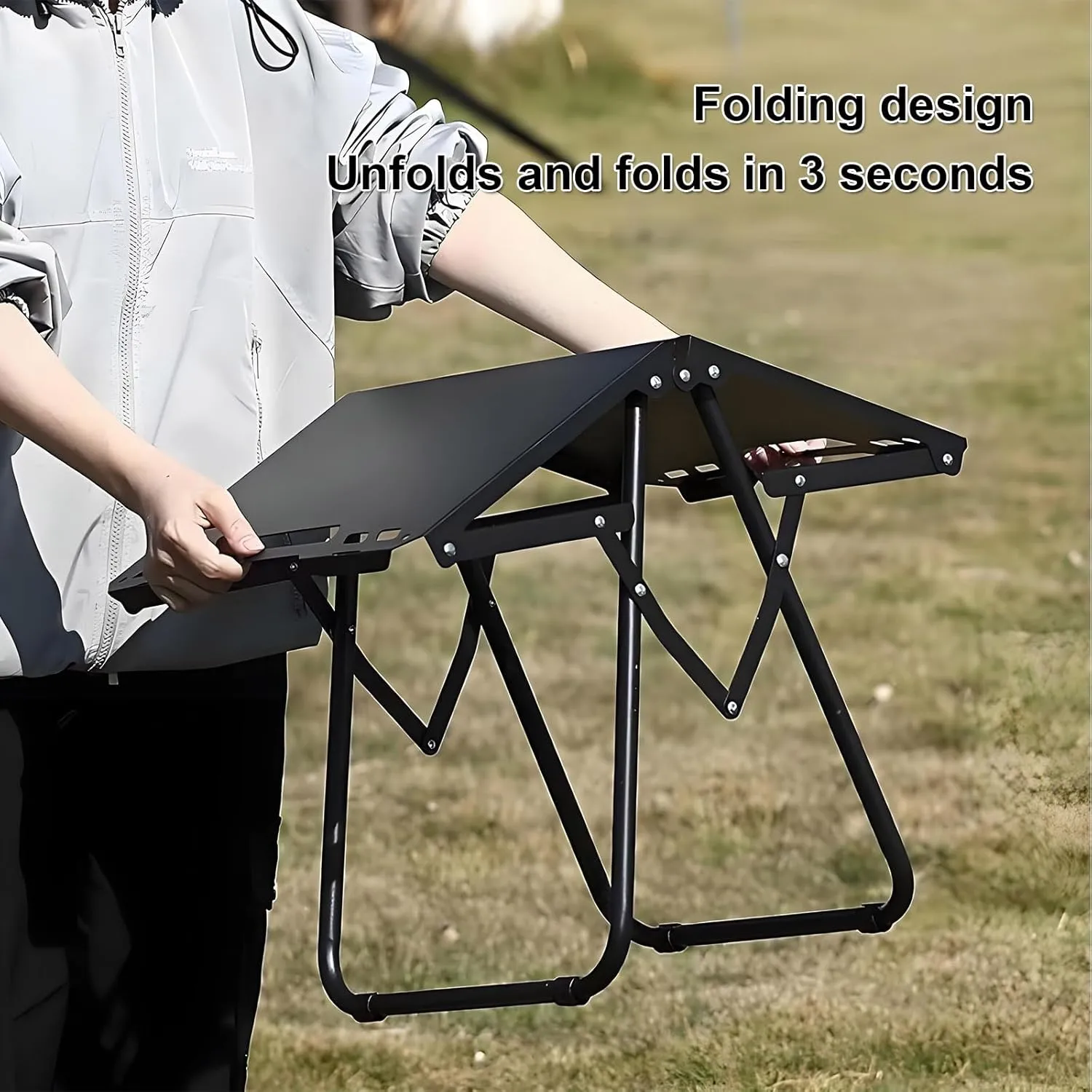 Enchantia Folding Camping Table, Carbon Steel Portable Grill Table with Light Stand   Storage Bag, Versatile Picnic Tables Stable Load-Bearing for Outside BBQ and Camping, Black