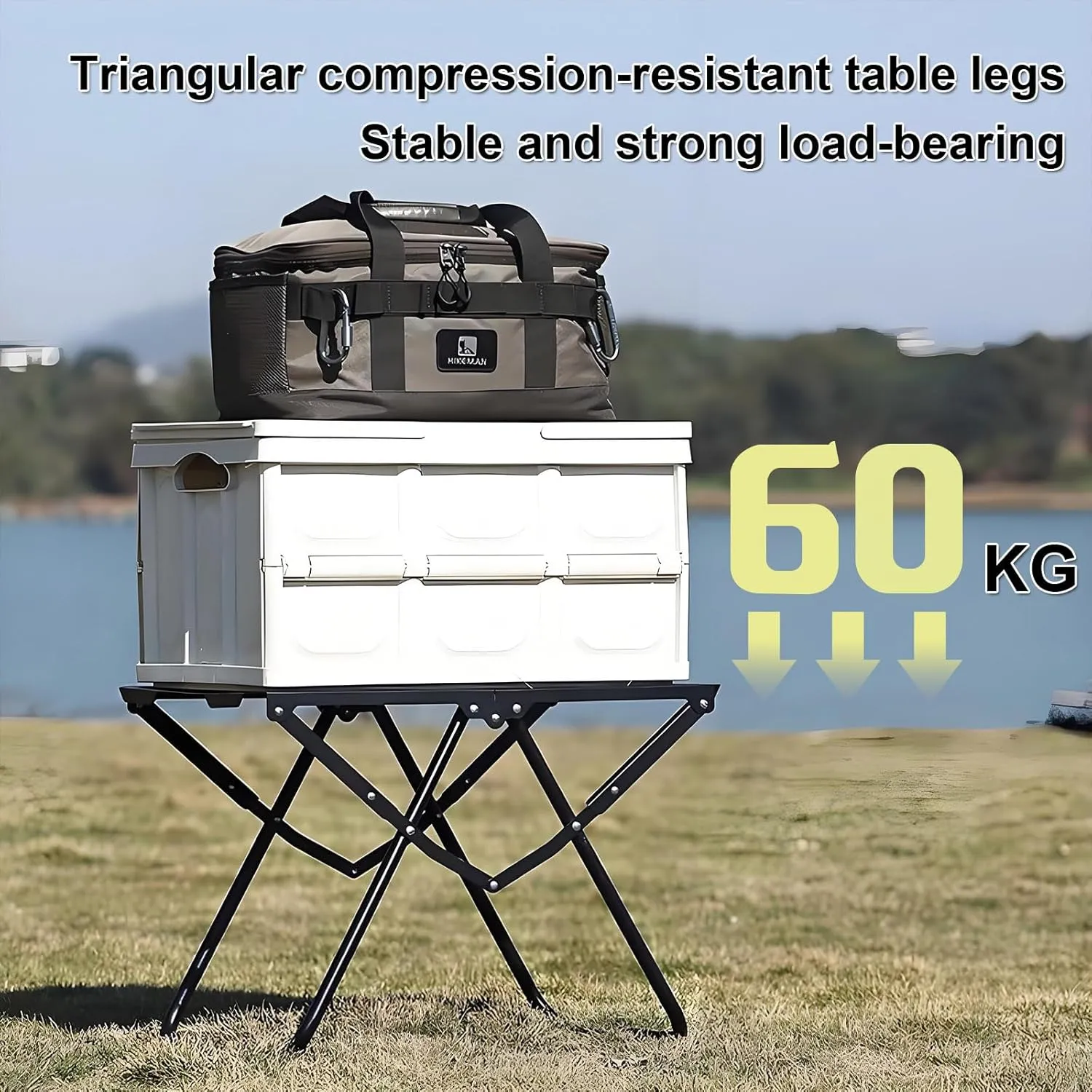 Enchantia Folding Camping Table, Carbon Steel Portable Grill Table with Light Stand   Storage Bag, Versatile Picnic Tables Stable Load-Bearing for Outside BBQ and Camping, Black