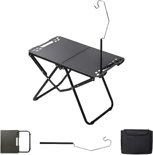 Enchantia Folding Camping Table, Carbon Steel Portable Grill Table with Light Stand   Storage Bag, Versatile Picnic Tables Stable Load-Bearing for Outside BBQ and Camping, Black