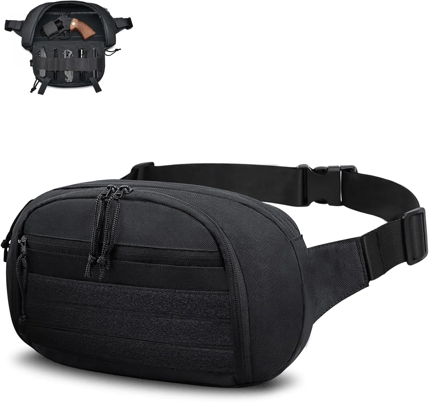 Entchin Tactical Fanny Pack for Men Women,Multifunctional Crossbody Bag with Elastic Band Holder,Concealed Carry Waist Pounch (E109 Black)