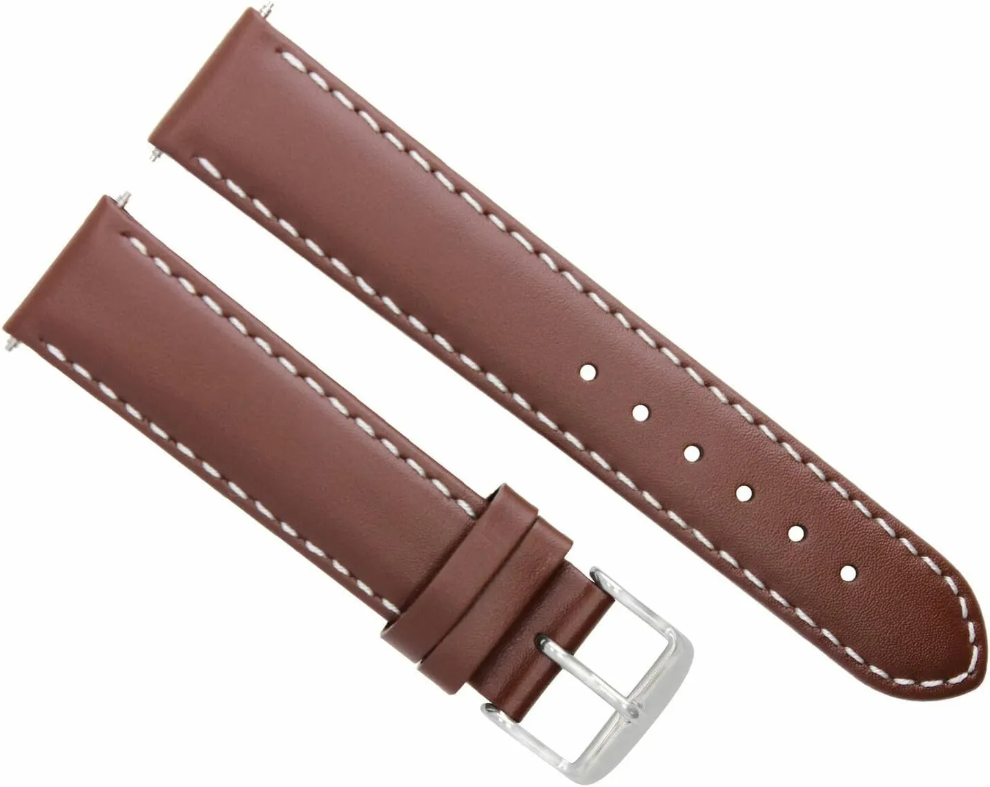 Ewatchparts 18mm Smooth Leather Watch Band Strap Compatible With Ulysse Nardin Waterprof Light Brown With White Stitching