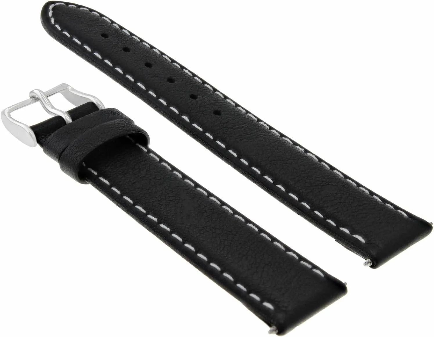 Ewatchparts 20mm Leather Watch Band Strap Smooth Waterproof Compatible With Ulysse Nardin Watch Black With White Stitching