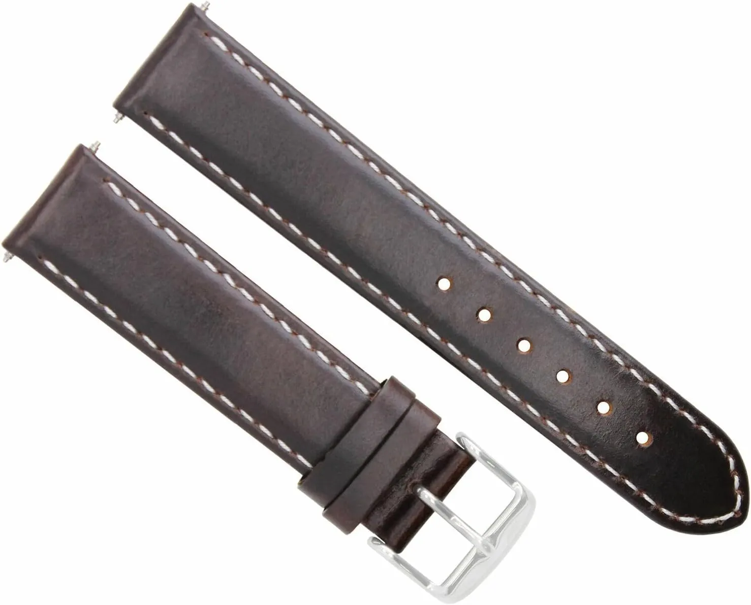 Ewatchparts 20mm Smooth Leather Watch Band Strap Compatible With Breguet Waterproof Dark Brown White Stitching