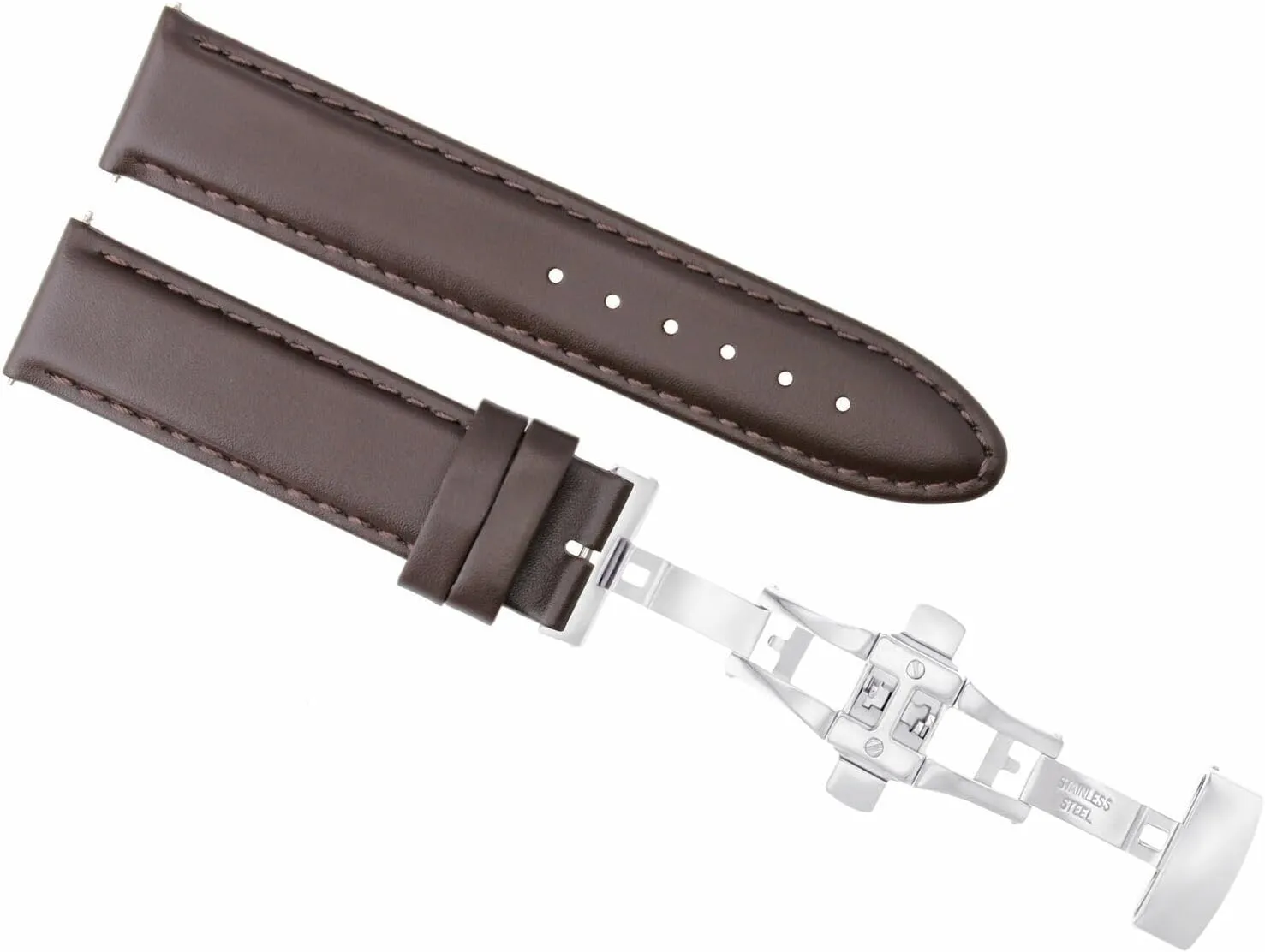 Ewatchparts 22mm Leather Watch Band Smooth Strap Deployment Clasp Compatible With Ulysse Nardin Dark Brown