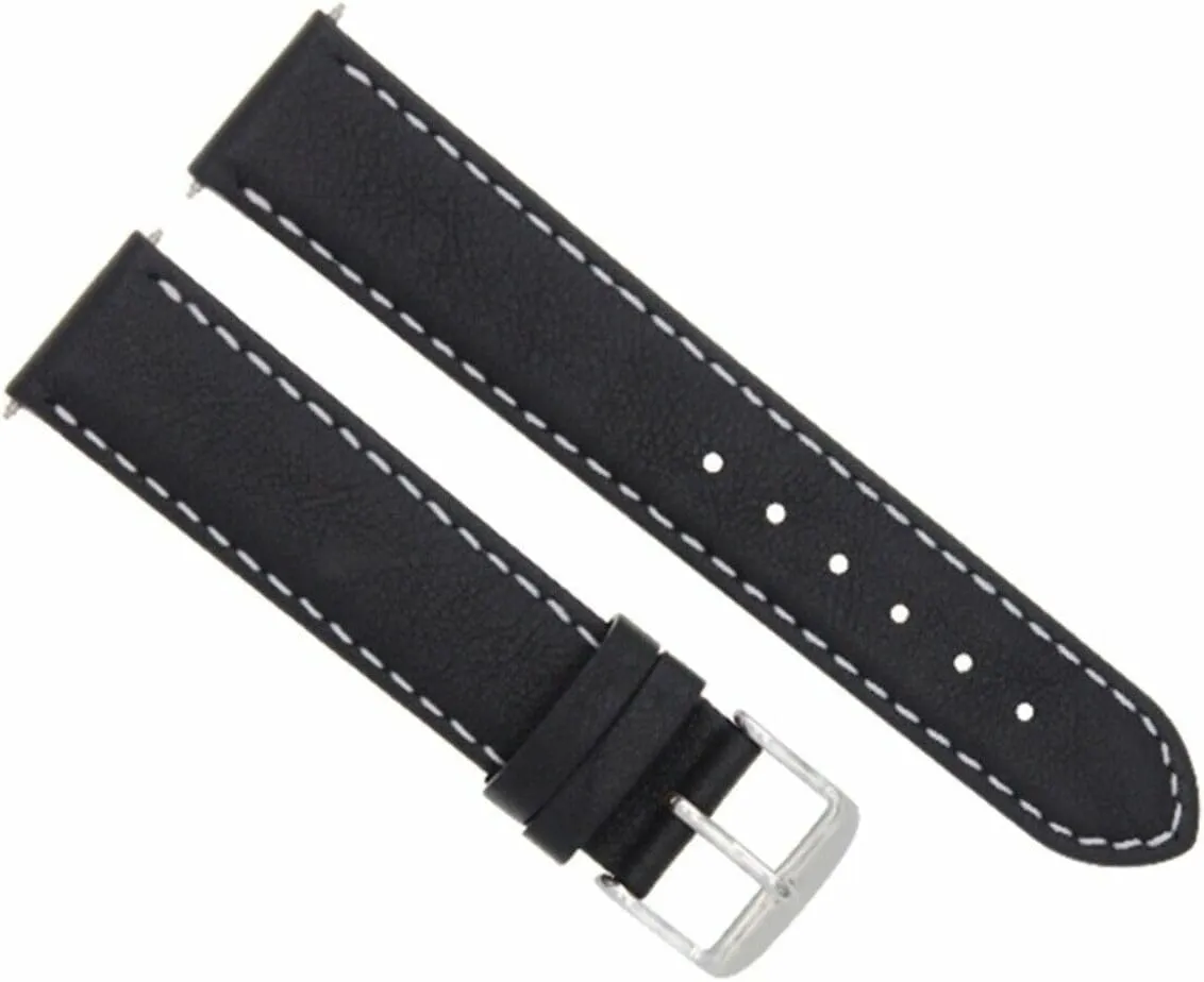 Ewatchparts 22mm Leather Watch Band Strap Smooth Waterproof Compatible With Ulysse Nardin Black With White Stitching