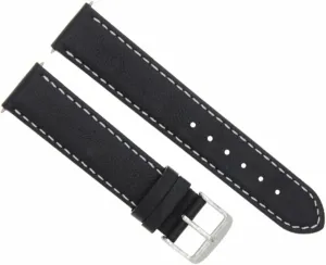 Ewatchparts 22mm Leather Watch Band Strap Smooth Waterproof Compatible With Ulysse Nardin Black With White Stitching