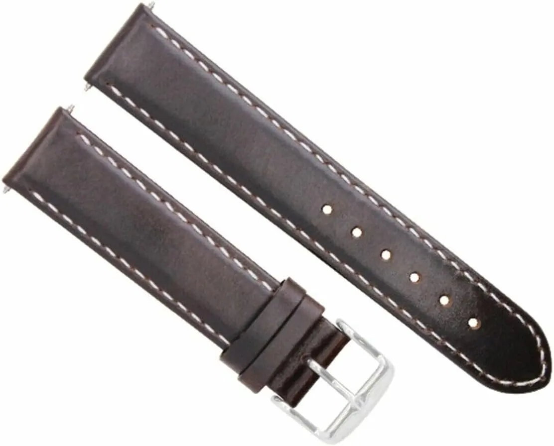 Ewatchparts 22mm Smooth Leather Band Strap Compatible With Breguet 22/22mm Waterproof Dark Brown With White Stitching