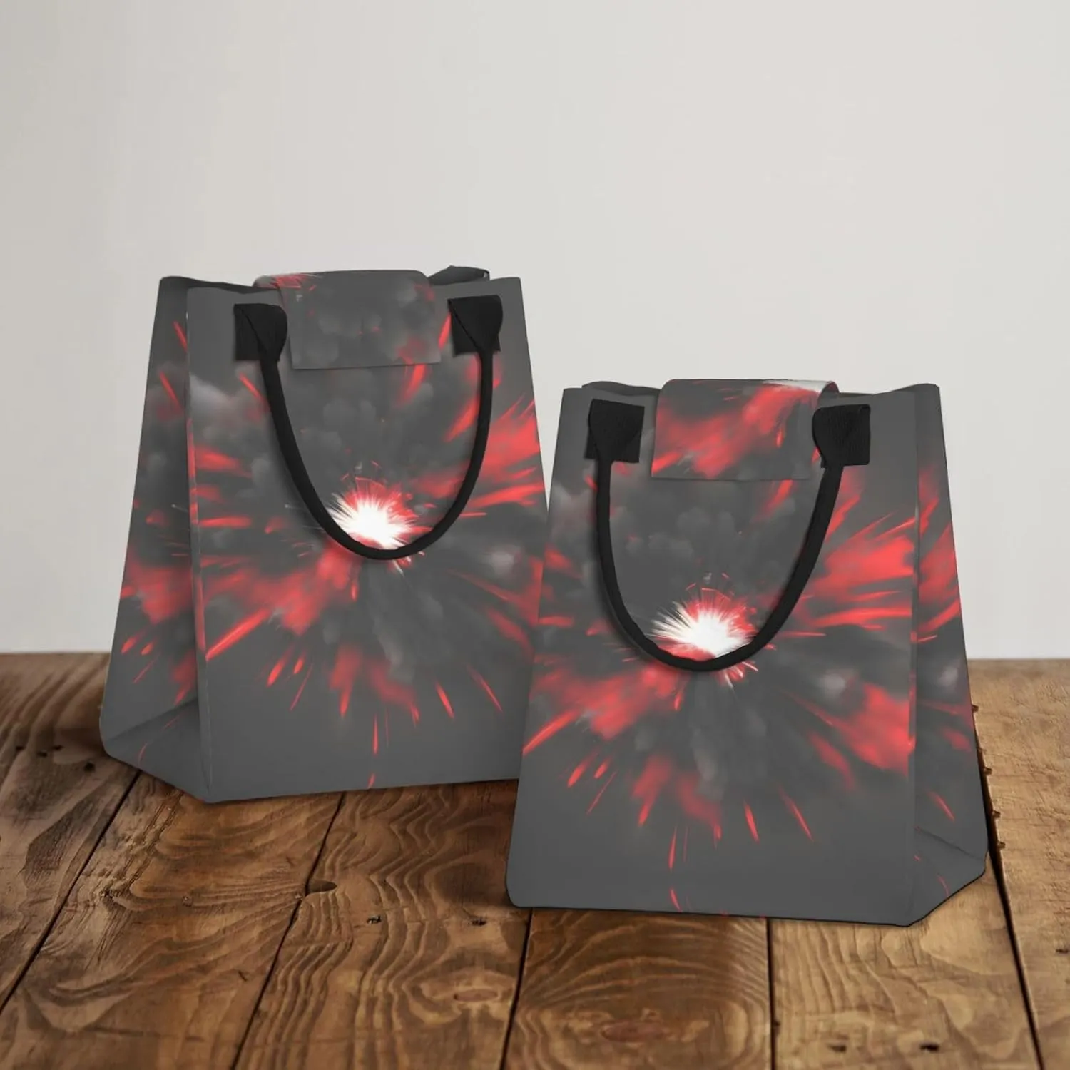 Explosion Burst Red Black Lunch Bag For Women Men, Paper Tote Bag For Work, Outdoor Activities, Daily Use