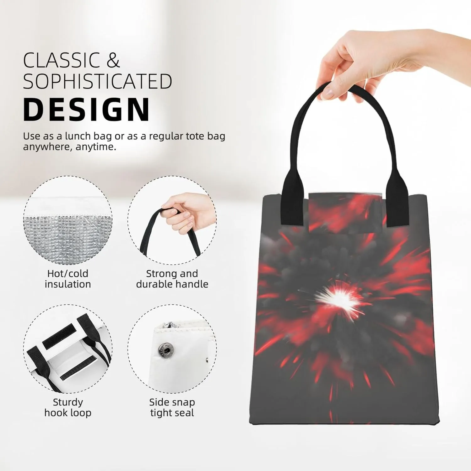 Explosion Burst Red Black Lunch Bag For Women Men, Paper Tote Bag For Work, Outdoor Activities, Daily Use