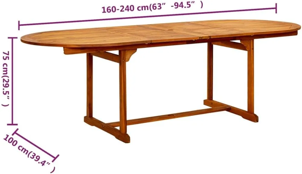 Extendable Outdoor Dining Table - Solid Acacia Wood, Brown, Large Garden Table for Outdoor Furniture, Kitchen Dining, Camping, Picnic Tables
