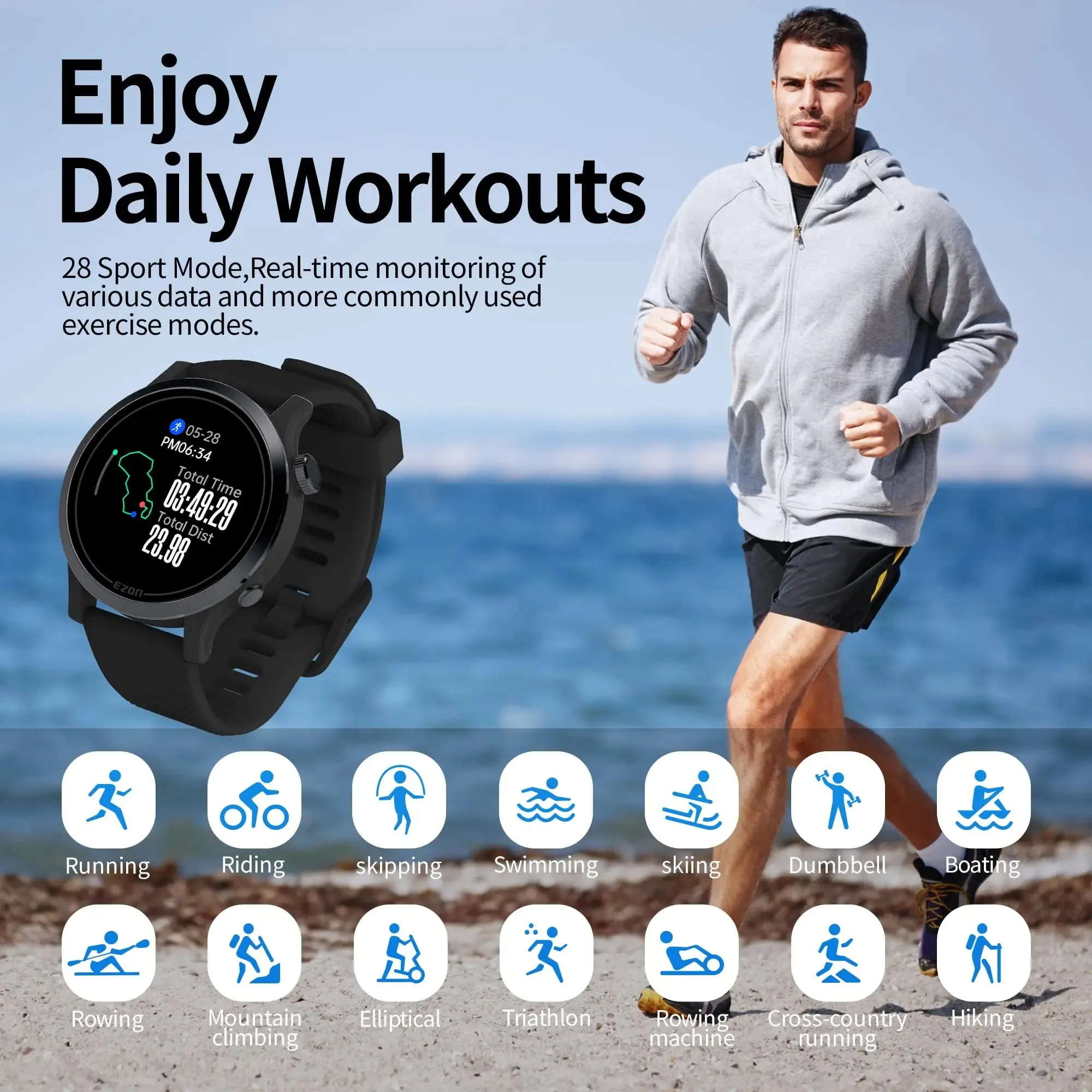 EZON R7 GPS Sports Watch: For multi-sport athletes in running,swimming,cycling,triathlon,marathon who want PB new breakthrough