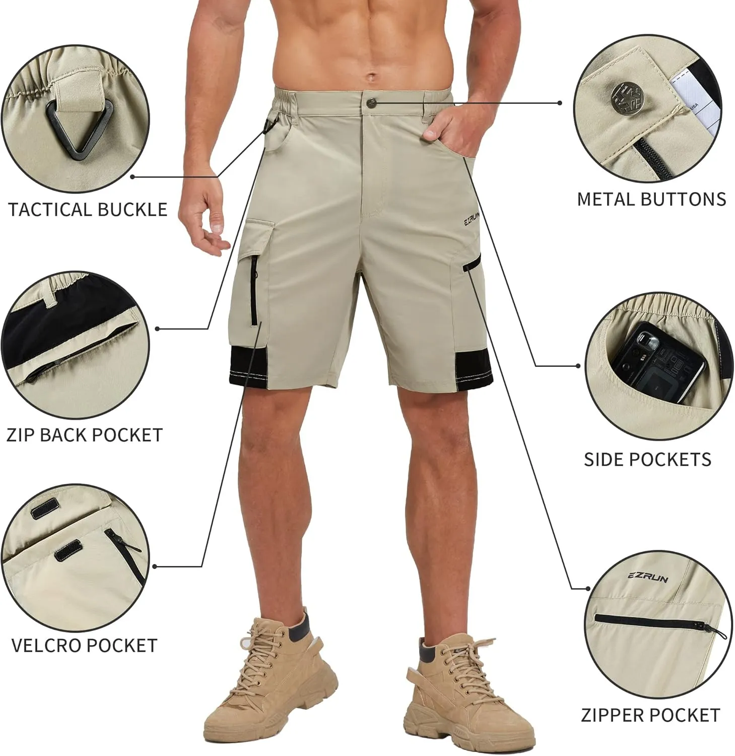EZRUN Men's Hiking Cargo Shorts Quick Dry Golf Outdoor Work Tactical Shorts with Multi Pocket for Fishing Travel