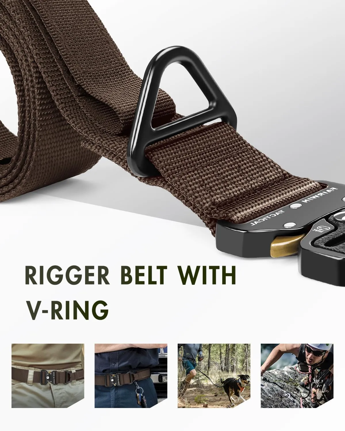 FAIRWIN Men's Tactical Belt, Rigger Belt, Utility Nylon Web Waist Work Belt for Men with V-ring Quick-Release Buckle