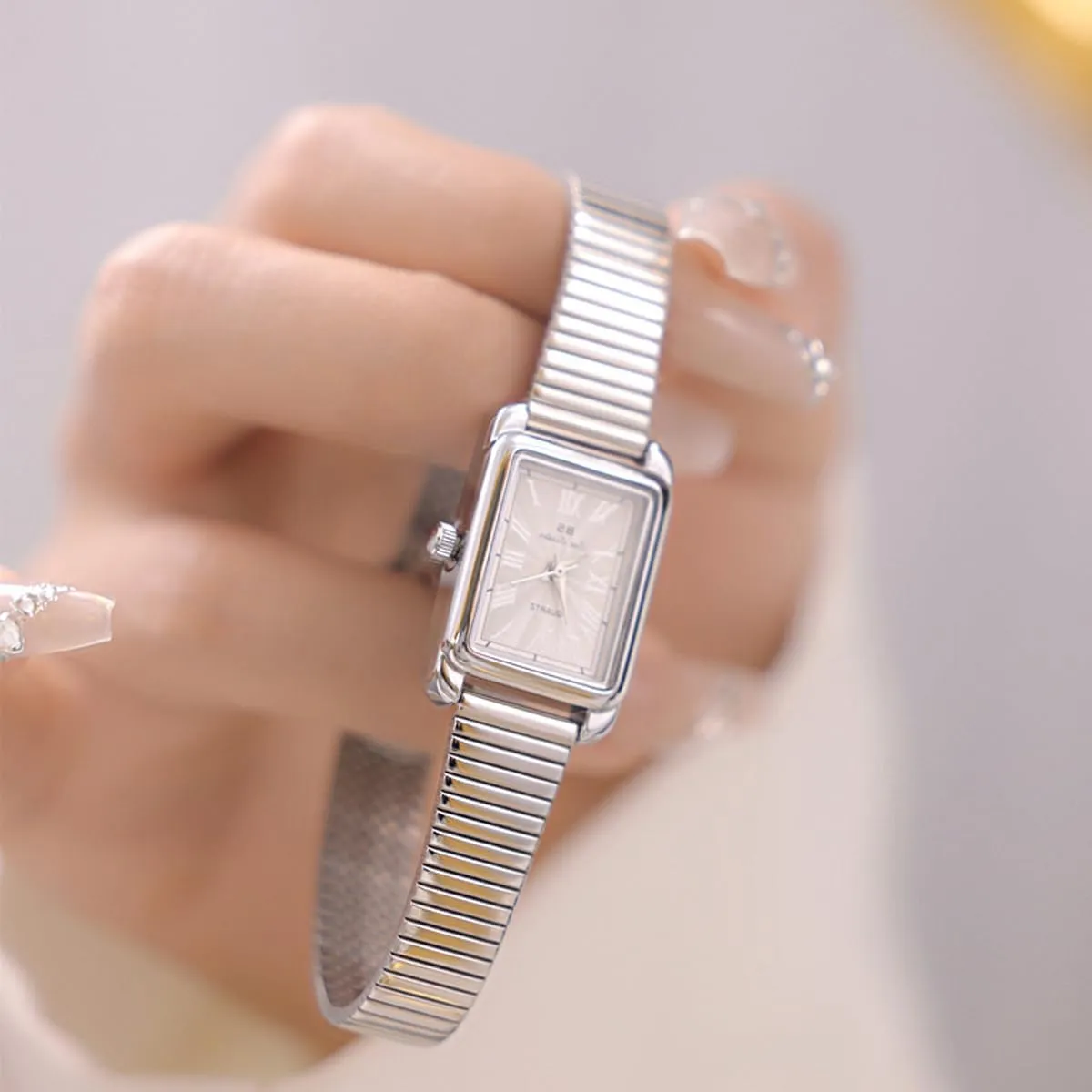 FANMIS Classic Ladies Easy Reader Analog Watches Waterproof Dress Bracelet Watch Fashion Simple Square Stainless Steel Slub Band Watch