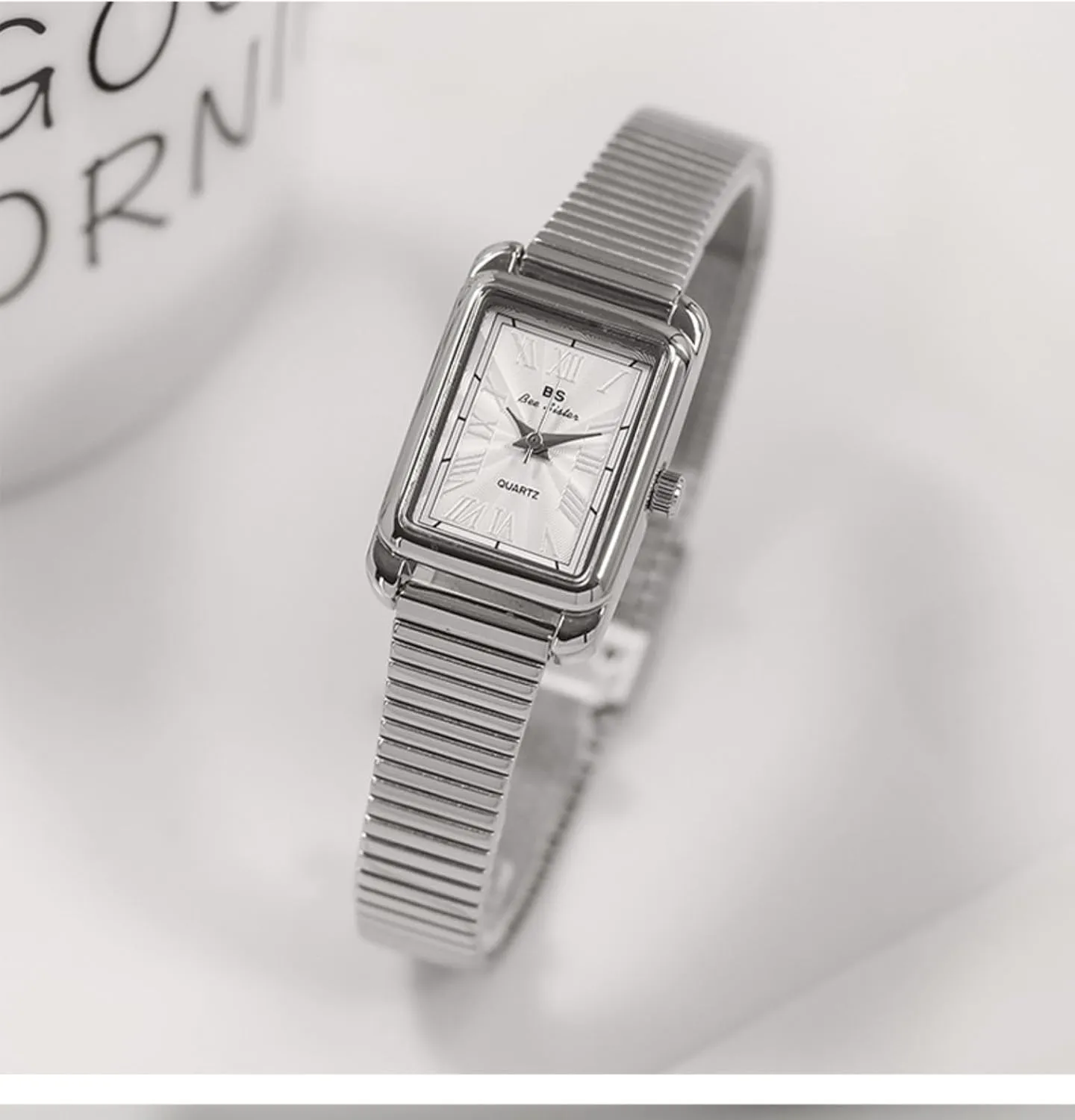 FANMIS Classic Ladies Easy Reader Analog Watches Waterproof Dress Bracelet Watch Fashion Simple Square Stainless Steel Slub Band Watch