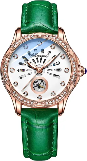 FANMIS Luxury Automatic Hollow Waterproof Luminous Women's Mechanical Watch Full Steel Or Leather Strap
