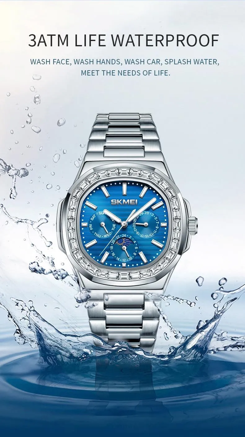 FANMIS Men Business Analog Quartz Chronograph Diamond Luminous Waterproof Watch Easy-Reader Stainless Steel Watch Casual Luxury Gifts for Men Unique Mens Dress Watch