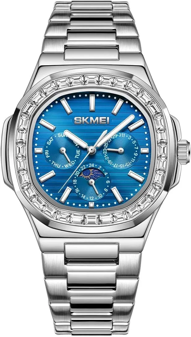 FANMIS Men Business Analog Quartz Chronograph Diamond Luminous Waterproof Watch Easy-Reader Stainless Steel Watch Casual Luxury Gifts for Men Unique Mens Dress Watch