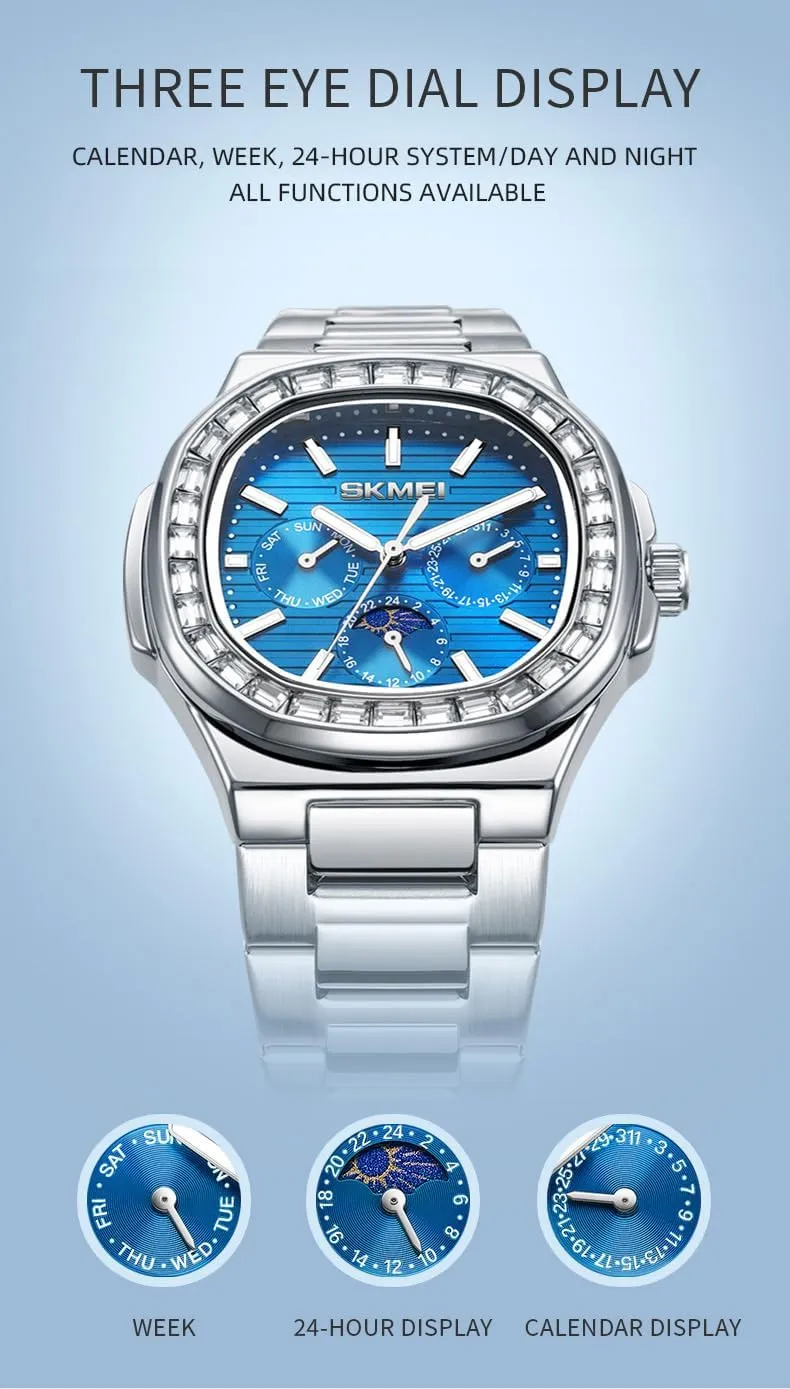 FANMIS Men Business Analog Quartz Chronograph Diamond Luminous Waterproof Watch Easy-Reader Stainless Steel Watch Casual Luxury Gifts for Men Unique Mens Dress Watch