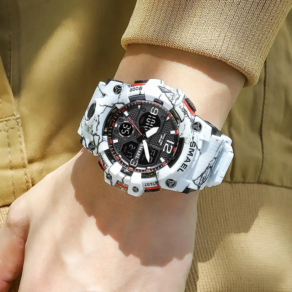 FANMIS Men's Analog Digital Sports Watches Large Face Military Multifunctional LED Backlight Waterproof Watch