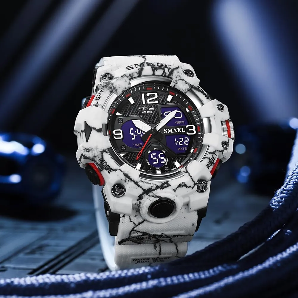 FANMIS Men's Analog Digital Sports Watches Large Face Military Multifunctional LED Backlight Waterproof Watch