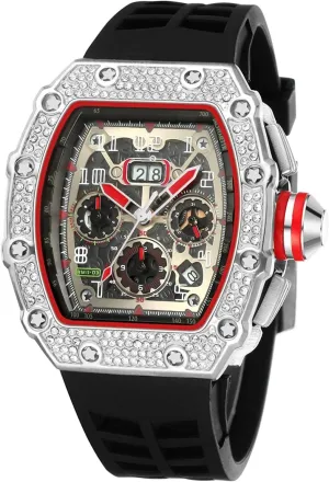 FANMIS Mens Bling Punk Diamond Chronograph Watches Fashion Style Silicone Band Sports Wrist Watch