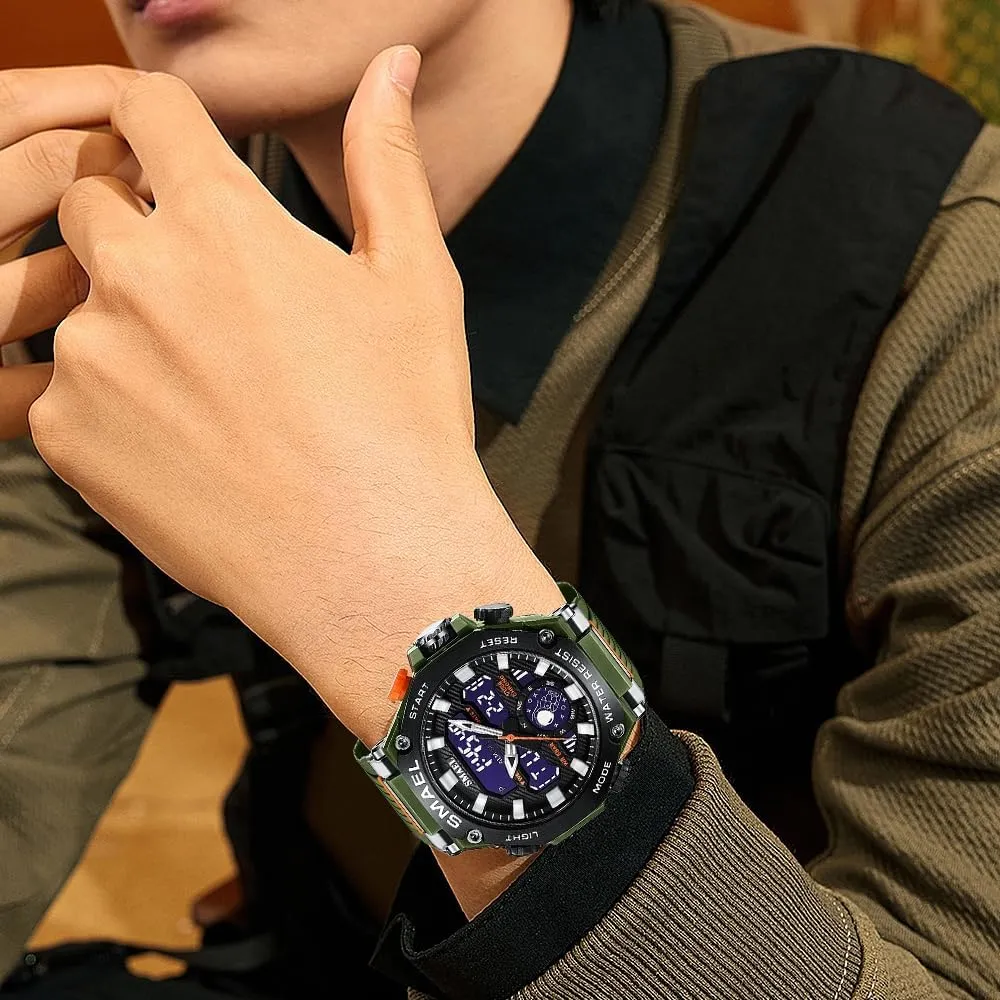 FANMIS Mens Digital Sports Watches Multifunctional 50M Waterproof LED Alarm Backlight Watch