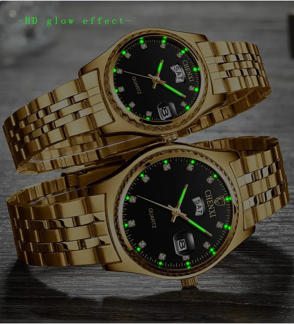 FANMIS Watches for Couples Men and Women Stainless Steel His and Hers Pair Watch Luxury Business Waterproof Quartz Analog Watch Watch Valentines Matching Gifts for Lover