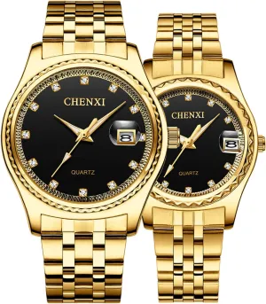 FANMIS Watches for Couples Men and Women Stainless Steel His and Hers Pair Watch Luxury Business Waterproof Quartz Analog Watch Watch Valentines Matching Gifts for Lover