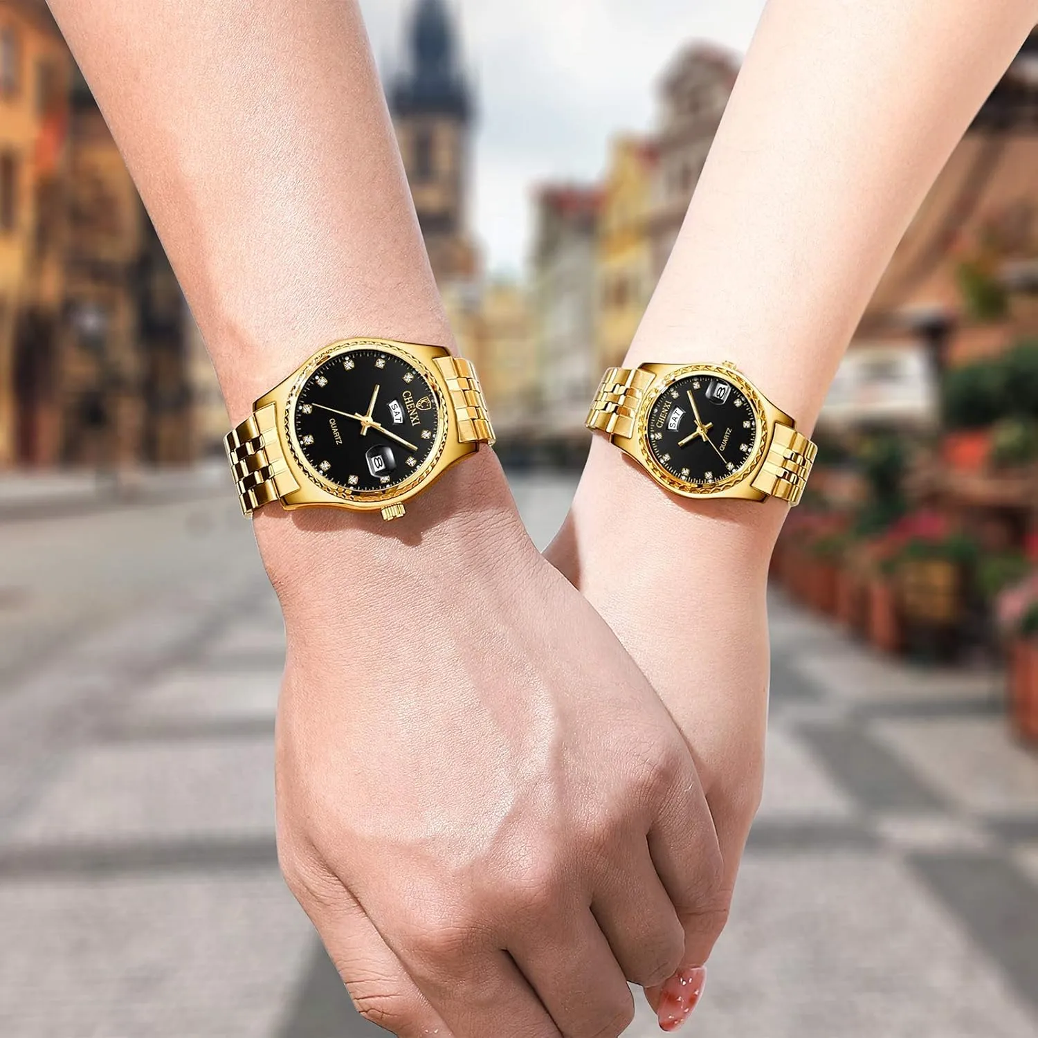 FANMIS Watches for Couples Men and Women Stainless Steel His and Hers Pair Watch Luxury Business Waterproof Quartz Analog Watch Watch Valentines Matching Gifts for Lover