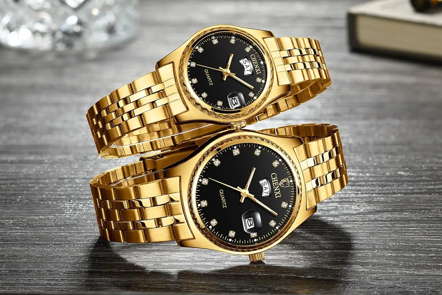 FANMIS Watches for Couples Men and Women Stainless Steel His and Hers Pair Watch Luxury Business Waterproof Quartz Analog Watch Watch Valentines Matching Gifts for Lover