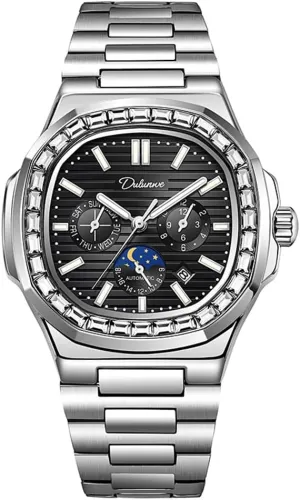 Fashion Men's Watches Calendar Business Diamond Watch Stainless Steel Waterproof Luminous Mechanical Watch