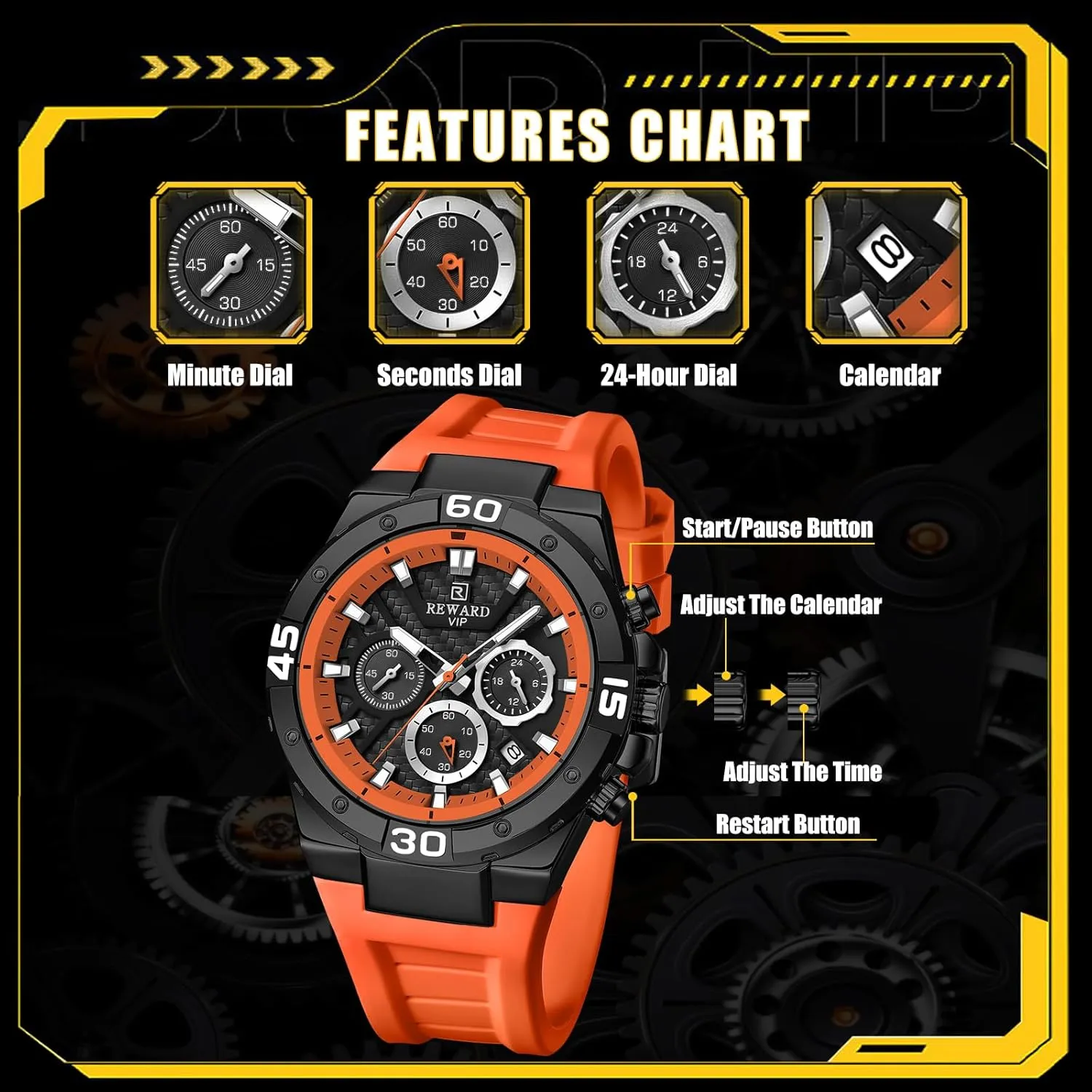 Fashion Mens Watches Quartz Analog Silicone Strap Wrist Watch Date Waterproof Luminous Chronograph Watches