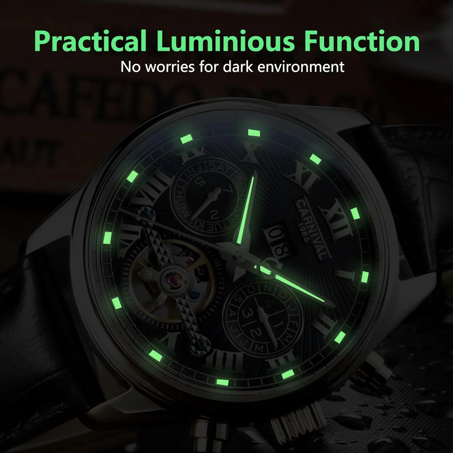 Fashion Tourbillon Mechanical Watch Automatic Watch for Men Sapphire Waterproof Calendar Luminous