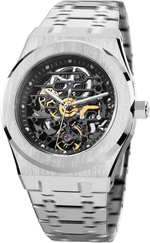 FEICE Watches for Men Automatic Skeleton Watch 42mm Case Stainless Steel Mechanical Anti Shock Waterproof Luminous Sapphire Crystal Analog Watches Business Wristwatch Adjustable Band FM019HOT